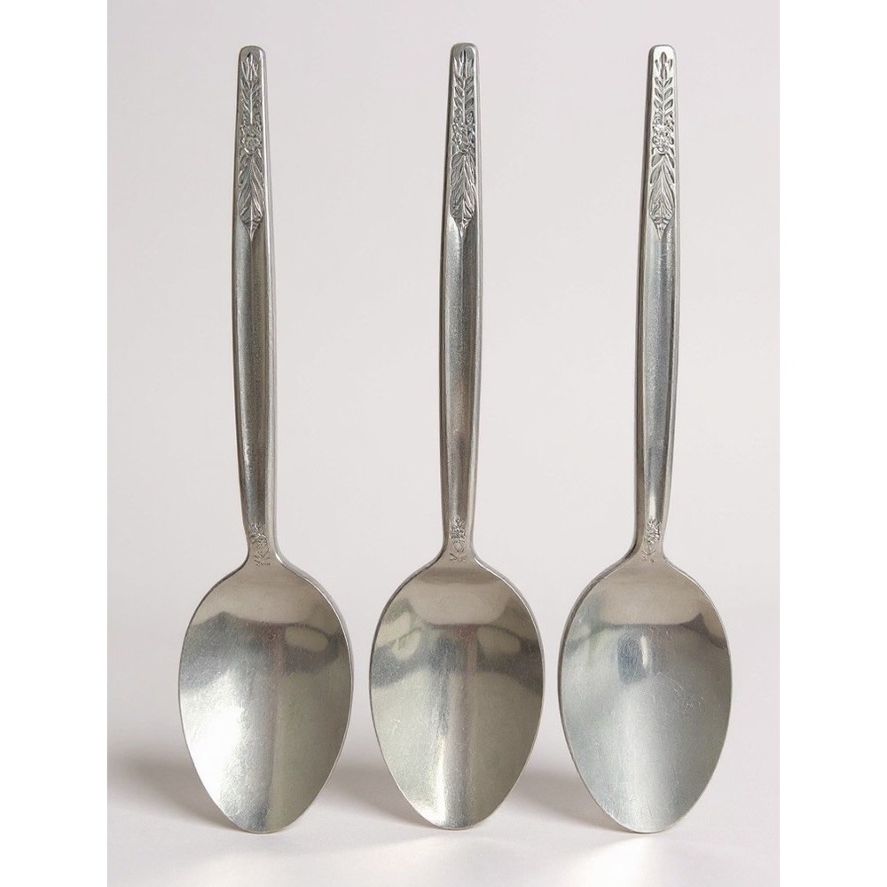 Vintage EKCO EKS3 Stainless Steel Tablespoon Serving Spoon Floral USA Set of 3